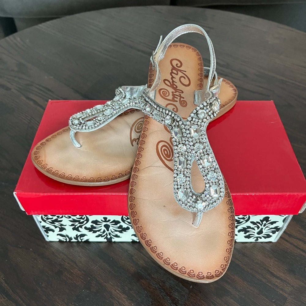 Naughty Monkey Rock On Silver Rhinestone Sandals